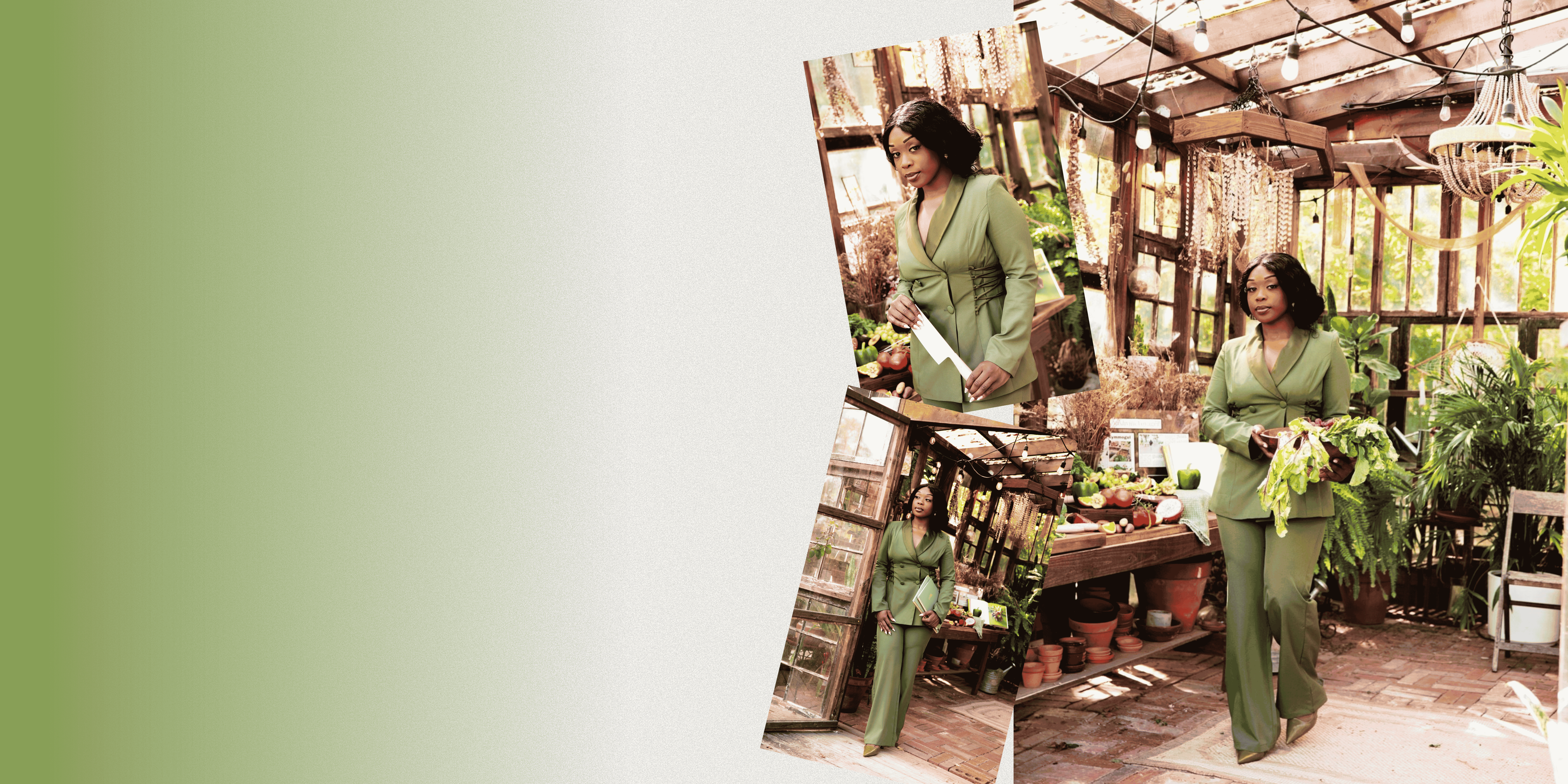 Chef Kymmogul preparing fresh vegetables in her greenhouse kitchen